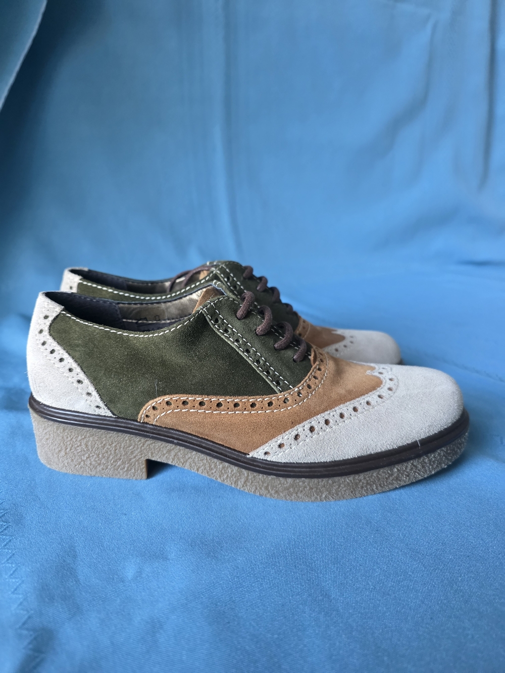 The Flexx Twisty Tricolor Suede Wingtip Oxfords Rare Italian Sample 37 US 6